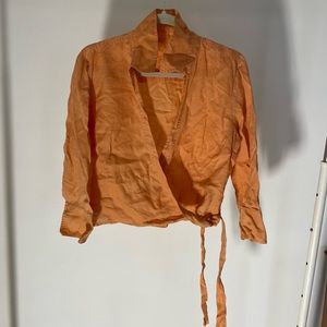 BEAUTIFUL ORANGE 100%linen WRAP TOP